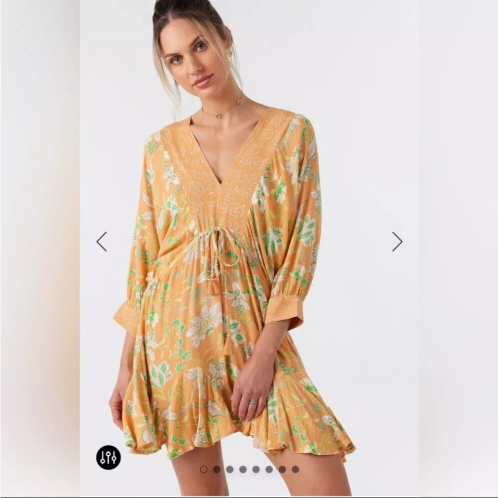 Floral V-Neck Dress in Yellow and Green